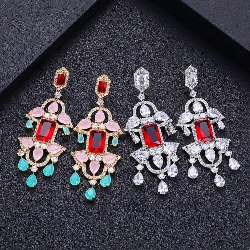 Jankelly Fashion water drop Earrings For Women Wedding Party Cubic Zircon Dubai Bridal Earring boucle d'oreille 2021