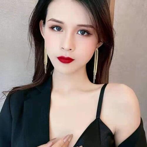 Long Needle Retro Earrings 2021 New Thin Face Earrings Korean Temperament High-End Fashion Pendant Womens Party Gift