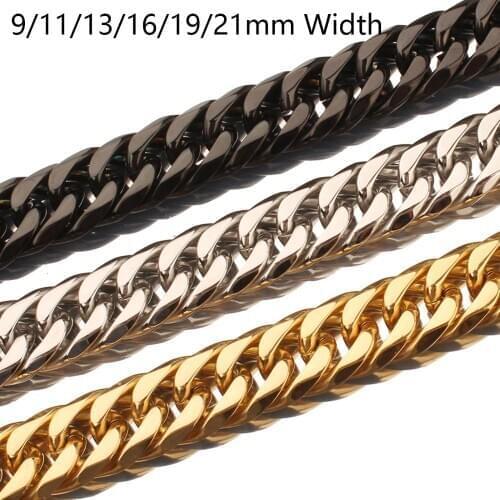 Sporty Style 316L Stainless Steel Handmade Double Cuban Curb Link Chain Biker Jewelry Mens Necklace Or Bracelet 7-40'' Top Sale
