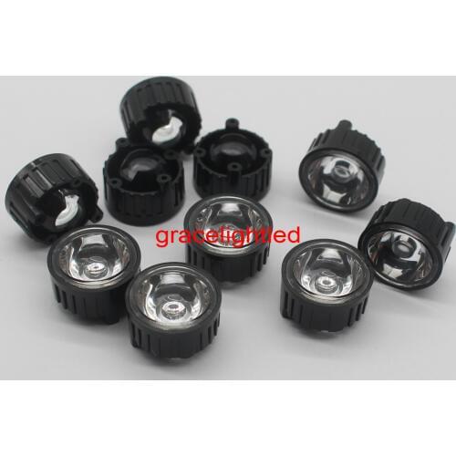 50pcs 20mm 5/15/20/30/45/60/90/120 degrees LED Lens With Black Holder For 1W 3W 5W High Power LED Lamp Light