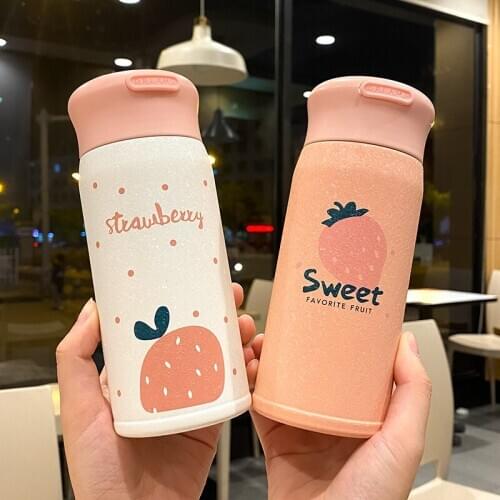 Fresh Pink Thermos Hot Water Bottle with Lid 304 Stainless Steel Vacuum Flask Hidden Portable Coffee Mug Insulated Cup