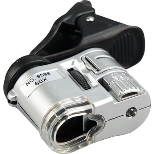 Universal Phone Clip Hand Microscope 60X Illuminated Jewelry Magnifier Portable Multifunction Magnifying Glass With LED UV Light