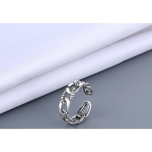 Punk Hip Hop Link Twisted Geometric Open Adjustable Rings Vintage Ancient Silver Color Rings for Women Men Fashion Jewelry Gift