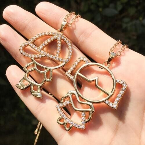 Funmode High Quality Gold Color Micro CZ Cute Boy Girl Pendants Necklace For Women Men dijes para collares por mayor FN42