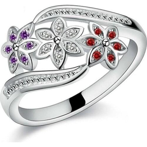 Personality Three Flower Design Clear AAA Cubic Zirconia 925 Sterling Silver Rings for Women Hand Jewelry Bague Femme anillos