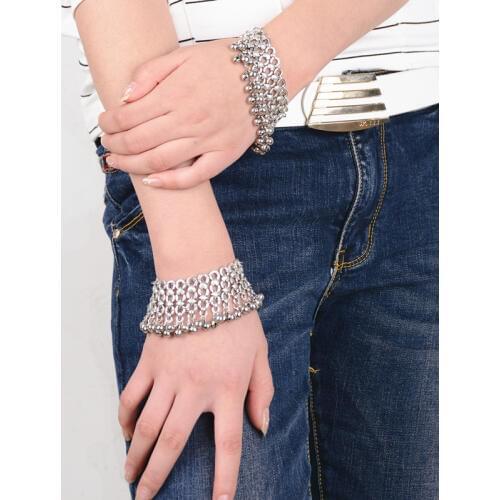 Womens Bells Tassel Belly Dance Bracelets & Anklet Hollow Wide Bangles Bohemia Dress Beach Ethnic color Turkish India Jewelry