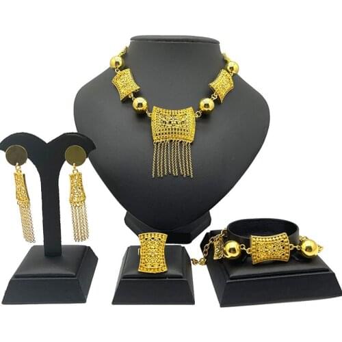 Dubai Gold color jewelry sets new fashion Ornament jewellery set for women party necklace earrings African wedding wife gift