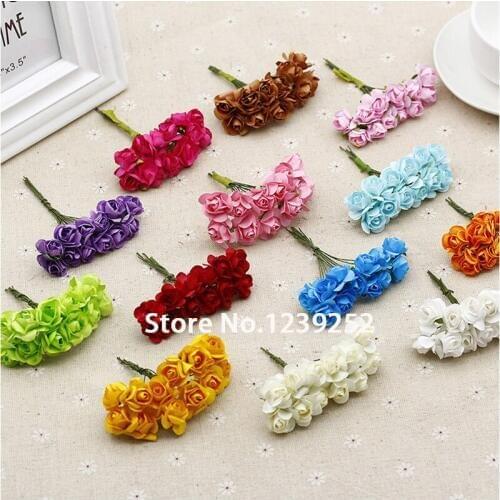 120pcs Mini Rose Handmade Artificial PE Decorative Flower Bouquet Wedding DIY Wreath Gift Scrapbooking Craft Flowers Bouquet