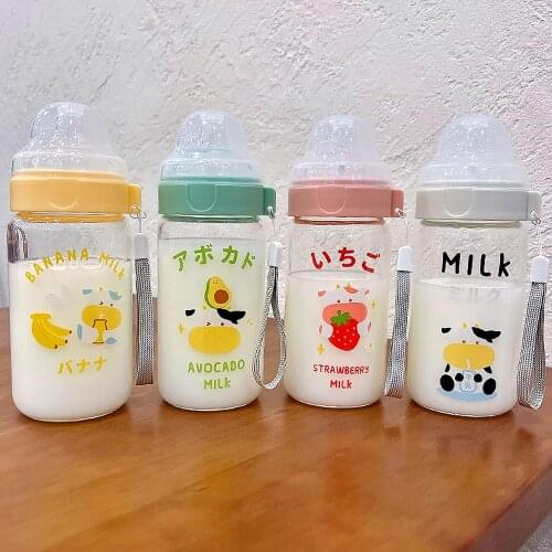 2021Cartoon Clear glass milk Bottle carafe Pacifier Straw Cup Suitable for Adult Children Milk Glass Bottle Baby feeding Bottle