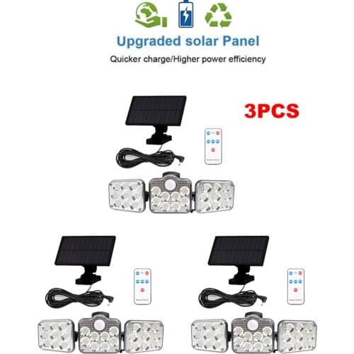 3pcs 138 led remote seperable Solar Lights Outdoor Solar PIR Motion Sensor Security lamp 3 Adjustable Heads Waterproof Wall Ligh