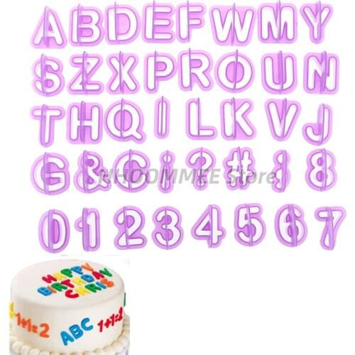 40pcs/set Plastic Alphabet Letter Number Fondant Cake Biscuit Baking Mould Cookie Cutters and stamps Cake DIY Alphabet Mold