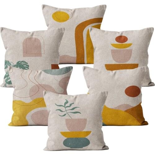 Abstract Throw Pillow Case Art Cushion Cover Beige Linen Car Decor Home Decoration 45x45 40*40 Nordic Decorative Pillowcase