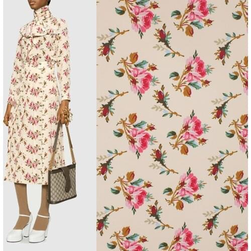 Flowers On Pale Yellow Digital Printing Satin Fabric For Dress Tissus Au MÈTre Telas Por Metro Ткань Для Шитья Sewing Tissu Tela