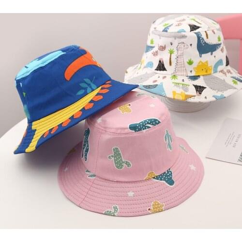 Dinosaur Print Baby Hat Cartoon Cotton Bucket Hat Kids Summer Sun Cap Toddler Boys Girls Hats