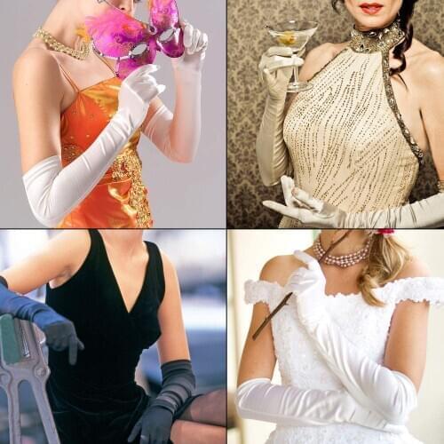 Elegant Purple Red Black White Bridal Party Gloves for Wedding Prom One Size Fashion Stretch Satin Opera Women Pink Gloves