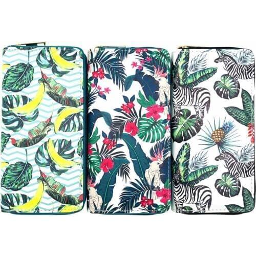 KANDRA Animal Zebra Wallet 2020 Fashion PU Leather Monstera Leaf Print Women Purse Long Wallet Card Bag Banana Wallet Wholesale