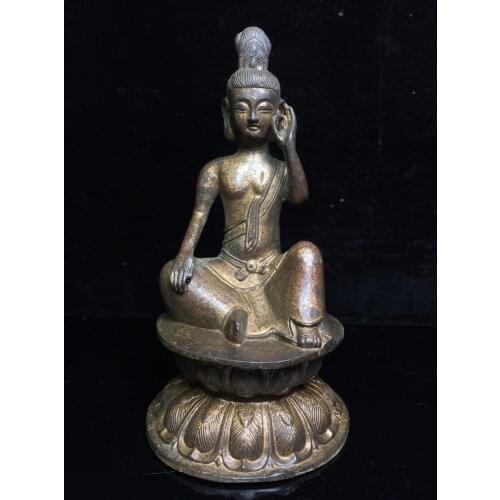 9"Chinese temple collection Old Bronze Cinnabar Lacquer Northern Wei Buddha Big Day Tathagata Sakyamuni sit Buddha Terrace