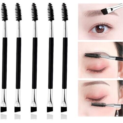 5Pc Cosmetic Double-end Eyebrow Brush Eyebrow Brush Comb Multi-Function Flat Oblique Angled Eyebrow Eyeliner Brushes Makeup Tool