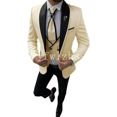 Handsome One Button Groomsmen Shawl Lapel Groom Tuxedos Wedding Dress Men Suits Blazer Prom Dinner (Jacket+Pants+Tie+Vest) B54