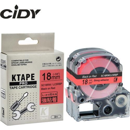 CIDY 2pcs Compatible 18mm black on red SC18RW LC-5RBP9 LC5RBP label tape for KingJim/epson LabelWorks LW300 lw400 SR150 LW-600P