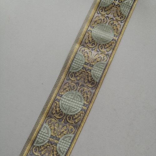 6cm 60mm 2-3/8' Ethnic China Tutem Light Green Prasinous Grounding Curtain Laciness National Jacquard Filigree Embroidery Ribbon