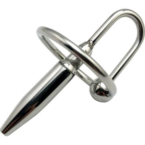 Male small size stainless steel metal urethral penis plug probe Prince Wand massager with pull ring BDSM insert sex toy for men