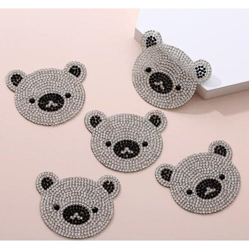 1P Cute Bear Exquisite Rhinestone Stickers Iron on Patch For Clothes DIY Embroidery Applique Badge For T-shirt Clothing Decor