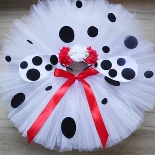 Girls Polka Dot Birthday Party Dress Fluffy Dog Costume Children Halloween Carnival Tutu Skirt Cosplay Clothes
