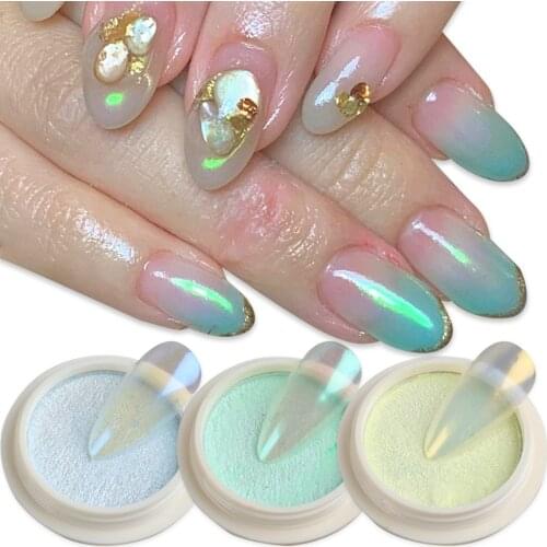 1Box Solid Aurora Nail Glitter Powder Mermaid Mirror Chrome Pigment Dust Brush Chameleon Manicure Nail Art Decorations LYSS01-06