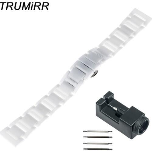 Full Ceramic Watch Band Universal 16mm 18mm 20mm + Upgraded Link Remover Wrist Strap Butterfly Buckle Belt Bracelet Black White