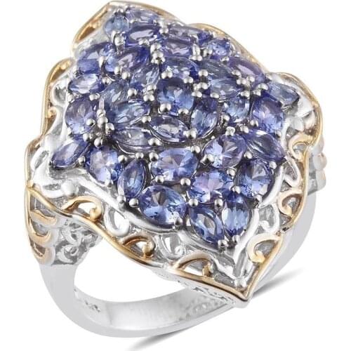 Luxury 2 Tone Gold Color Women Jewelry Purple Zircon Bridal Rings for Wedding Engagement Set Gifts