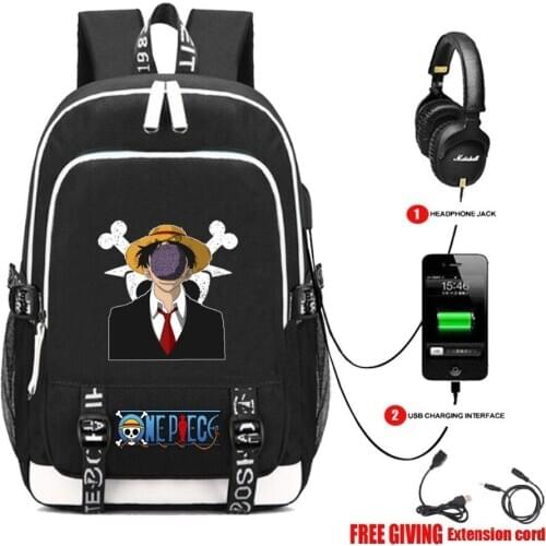 USB Charge Headphone Jack Men Women Travel Bag Teenagers Computer Bags Schoolbag student book backpack anime One piece Backpacks