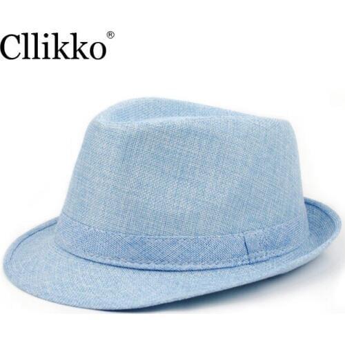 Cllikko Women Hat For Men Hat Ladies Summer Beach Cap Sun Hat Female Panama Straw Male Gangster Trilby Fashion Sun Visor Cap