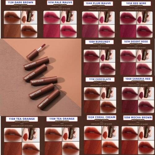 Chocolate Velvet Matte Liquid Lipstick Women Sexy Red Lip Tint Waterproof Long Lasting Moist Lip Gloss 12Colors Glossy Lip Glaze