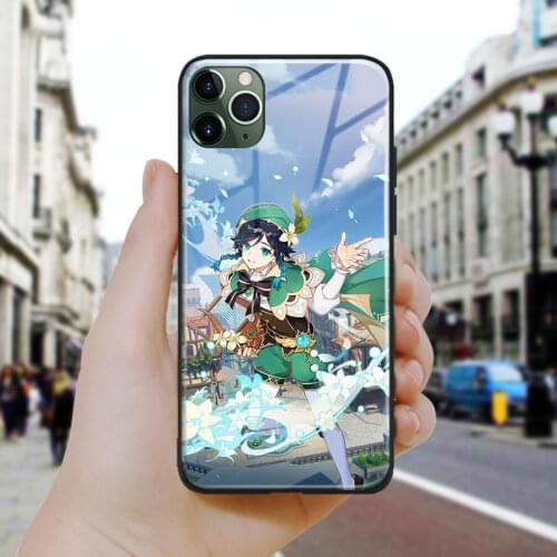 Venti genshin impact game fanart Silicone Glass Phone Case Cover Shell For iPhone SE 6 6s 7 8 Plus X XR XS 11 12 Mini Pro Max