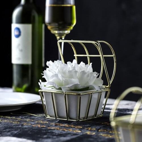 Modern Gold Iron Ceramic Flower Vase Jewelry Box Storage Basket Plant pots Wedding Home Decoration Accessories