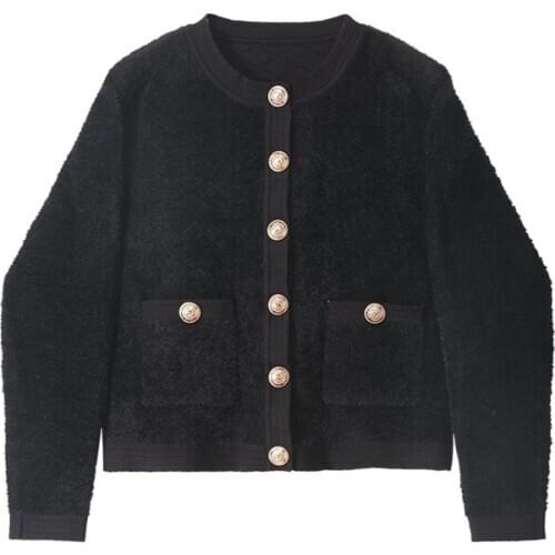 Fall Winter Clothes Long Sleeve Brown Black White Knitted Gold Buttons Ladies Elegant Sexy Sweater Top Wholesale Cardigans Women
