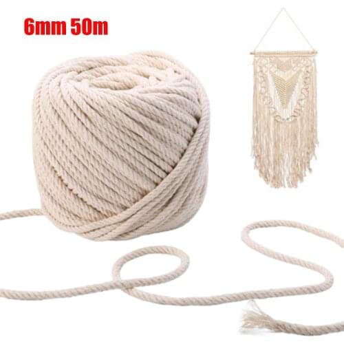 50M 6mm Macrame Rope Twisted String Cotton Cord For Handmade Natural Beige Rope DIY Home Wedding Accessories Gift