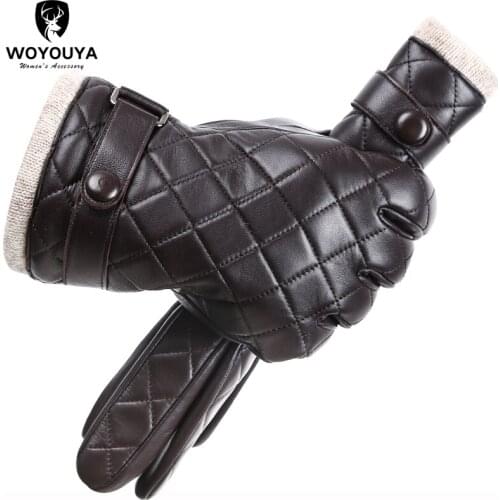 Knitted Luokou Fashion sheepskin Leather gloves man,Keep warm winter gloves for men Apparel Accessories Gloves -2012