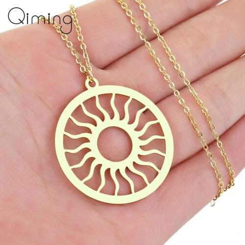 Stainless Steel Sunshine Pendant Necklace For Women Ethnic Solar Sun Totem Round Charm Ancient Jewelry Vintage Necklace Gift