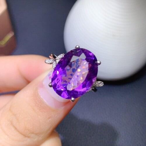 2021 Silver New Product Fashion Simulation Amethyst Color Treasure Adjustable Ring Temperament For Women Fine Jewelry Wholesale