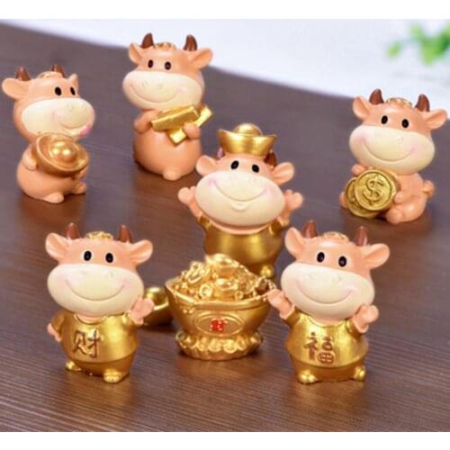 Fortune New Year Golden Bull Ornaments Micro Landscape Office Car Desktop Decor Party Festival DIY Supplies Decorations