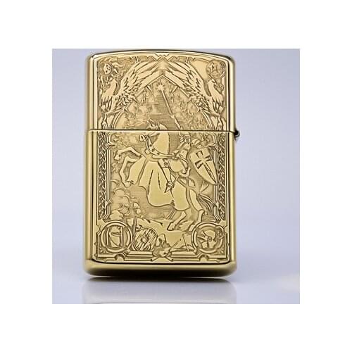 ZORRO Genuine Five Side Etching Fine Double - Sided "Crusader" Pure Copper Kerosene Lighter