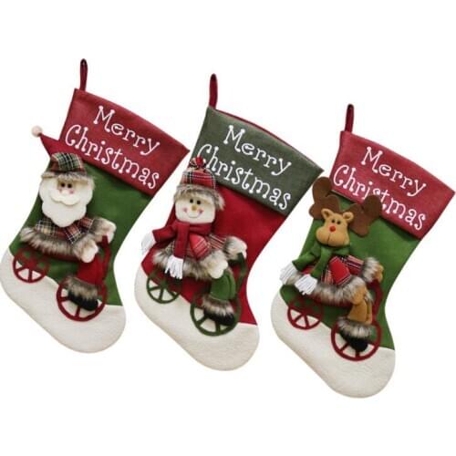 1pc Christmas tree ornaments Christmas stocking Lint cloth Socks gift bag Candy Storage Bag large size