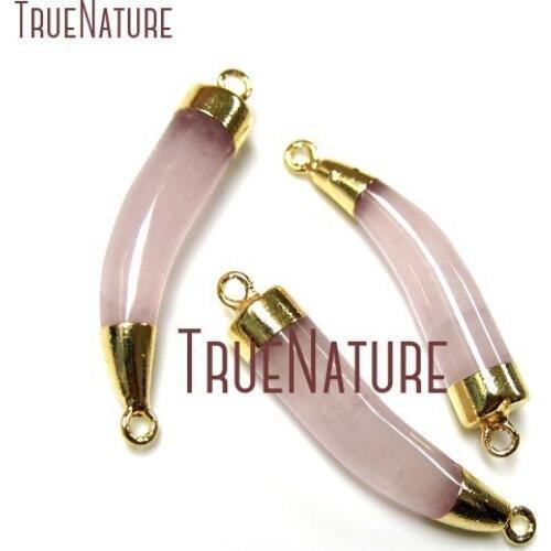 10Pcs Cheap Gold Electroplated Horn Tusk Connector Rose Quartzs Double Bail Pendant For Less 33x7mm PC25