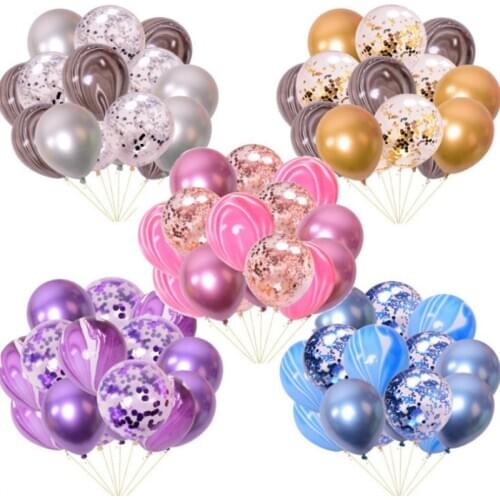 15pcs 12inch Confetti Balloon with Agate Balloons Metal Latex Ballon Kids Birthday Party Wedding Decoration Party Decor Supplies