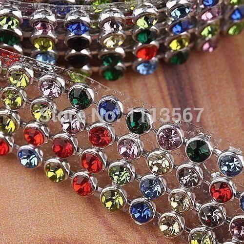 15pcs Craft 4 Strip 3mm Mixed Iron_On Hotfix Crystal Rope Reel Chain Decorated Lace Ribbon Trim For Wedding Dress Clothes T354