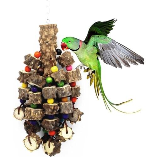 2021 Pet Bird Parrot Wooden Blocks Beads Hanging Cage Interactive Chew Bite Play Toy Wooden Simulation Creative Decorations