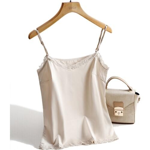 Sexy Lace Top Women Halter V Neck Basic Cami Sleeveless Satin Silk Tank Tops Summer Camisole Crop Tops Spaghetti Strap 2020