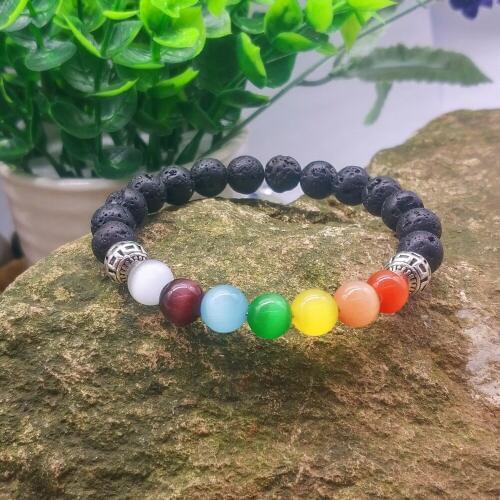 7 Chakra Cats Eye Opal Healing Balance Beads Reiki Buddha Prayer 8mm Lava Stone Essential Oil Diffuser Bracelet Jewelry